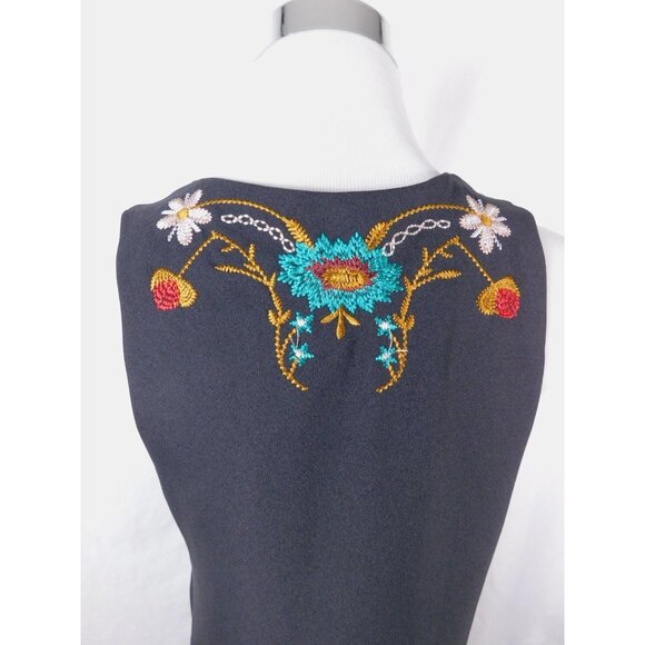 Embroidered Black Boho Dress Sleeveless V Neck Festival M - Picture 9 of 12